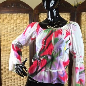 Le Donne Sheer Top Long Sleeve Multicolored Small